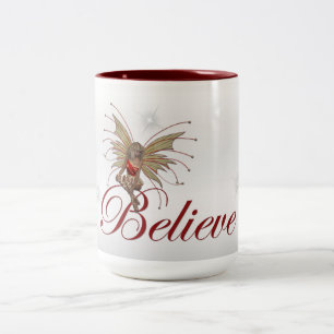 Caneca De Café Em Dois Tons Faerie de Natal Acredita 2 - Mug de Feriado