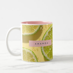 Caneca De Café Em Dois Tons Faísca Personalizada Fatia de Lima Brilho Cítrico