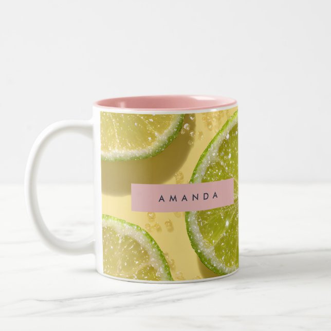Caneca De Café Em Dois Tons Faísca Personalizada Fatia de Lima Brilho Cítrico (Esquerda)