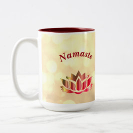 Caneca De Café Em Dois Tons Faísca vermelha e Dourada Namaste Lotus Flower