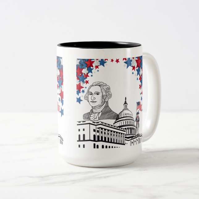 Caneca De Café Em Dois Tons Faíscas douradas de julho preto e branco (Frente Esquerda)