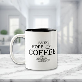 Caneca De Café Em Dois Tons Faith Hope Coffee Typografia