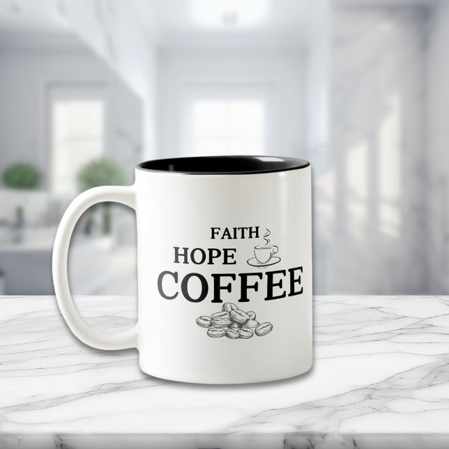 Caneca De Café Em Dois Tons Faith Hope Coffee Typografia (Criador carregado)