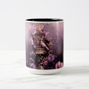 Caneca De Café Em Dois Tons Faith Hope Love, Vintage Bird e Floral