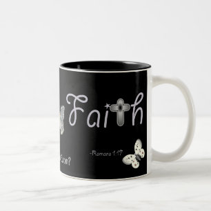 Caneca De Café Em Dois Tons Faith Silver Cross & Butterflies gotGod316.com