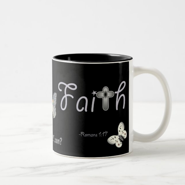 Caneca De Café Em Dois Tons Faith Silver Cross & Butterflies gotGod316.com (Direita)