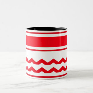 Caneca De Café Em Dois Tons Faixa Vermelha Horizontal Negrito com Padrão Zigza