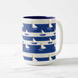 Caneca De Café Em Dois Tons faixas de marinho