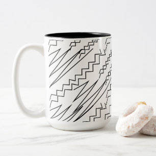 Caneca De Café Em Dois Tons Faixas de Zigzag Pretas e Brancas