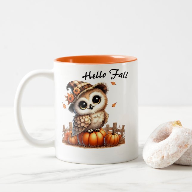 Caneca De Café Em Dois Tons Fall Owl Coffee Mug (Com Donut)