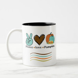 Caneca De Café Em Dois Tons Fall Peace Love and Pumpkin Teal and Orange