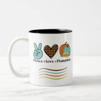 Caneca De Café Em Dois Tons Fall Peace Love and Pumpkin Teal and Orange
