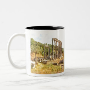 Caneca De Café Em Dois Tons Fallen Ruins of Euromos, Turkiye Watercolor