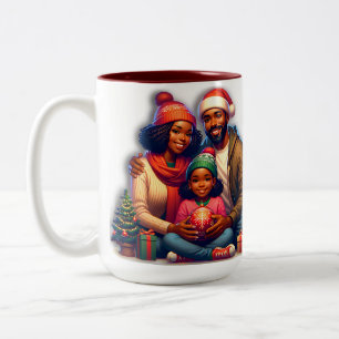 Caneca De Café Em Dois Tons Família Afro-Americana Feliz Natal