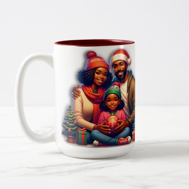 Caneca De Café Em Dois Tons Família Afro-Americana Feliz Natal (Esquerda)