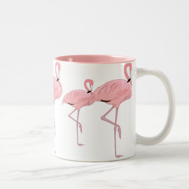 Caneca De Café Em Dois Tons Família de Flamingos Rosa (Direita)