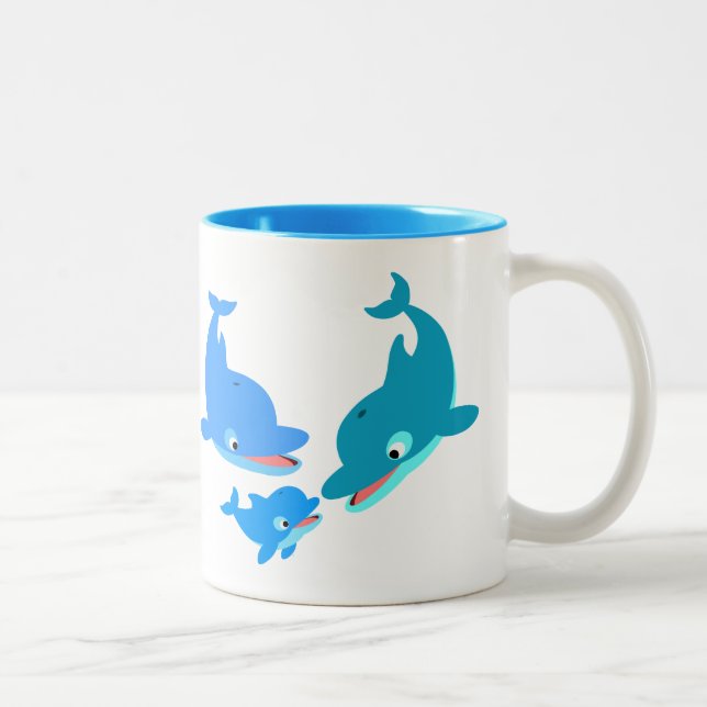 Caneca De Café Em Dois Tons Família de Golfinhos de Cartoon Bonito (Direita)