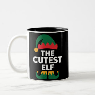 Caneca De Café Em Dois Tons Família de Natal Combinando com o Elfo Mais Fofo