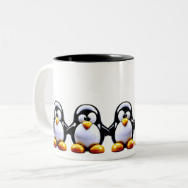 Caneca De Café Em Dois Tons Família de Pinguins de Mãos Dadas
