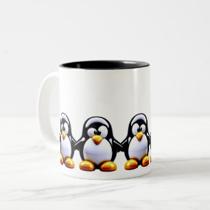 Caneca De Café Em Dois Tons Família de Pinguins de Mãos Dadas