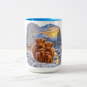 Caneca De Café Em Dois Tons Família de Vaca das Terras Altas Montanha de Inver