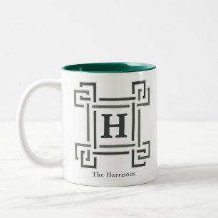 Caneca De Café Em Dois Tons Família Elegante Alecrim e Salvia Monograma Est
