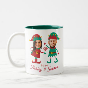 Caneca De Café Em Dois Tons Família Elf de Natal Personalizada e Engraçada