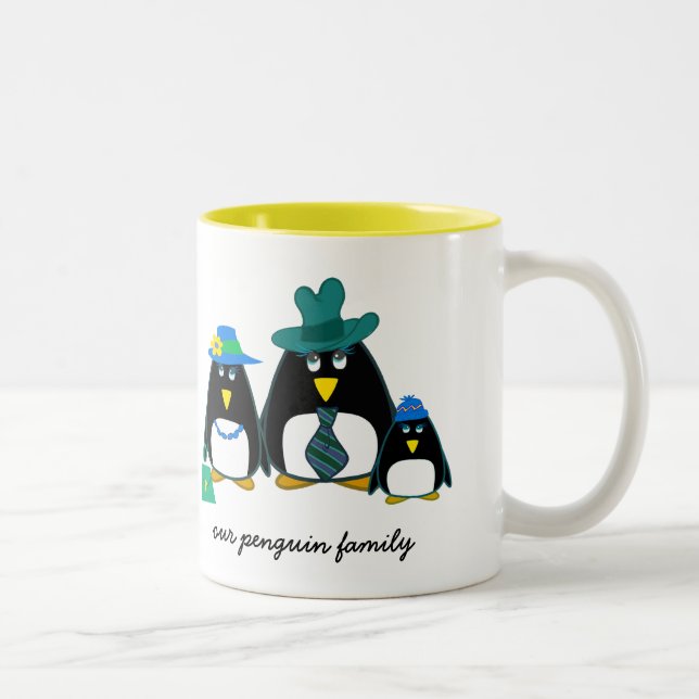Caneca De Café Em Dois Tons Família Engraçado Penguin | Presente de Natal de N (Direita)