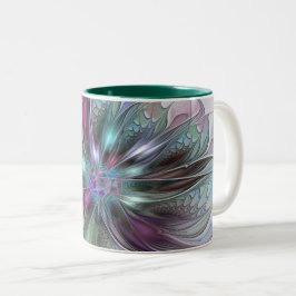 Caneca De Café Em Dois Tons Fantasia Abstrata Moderna Colorida Floral Fractal