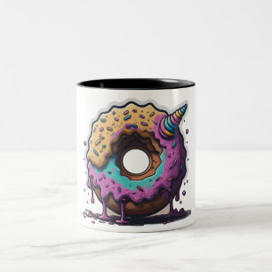 Caneca De Café Em Dois Tons Fantasia de Rosquinha do Unicórnio Repleto