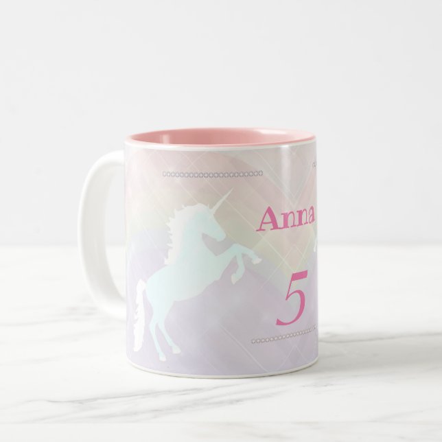 Caneca De Café Em Dois Tons fantasia unicórnio rosa e roxo (Frente Esquerda)