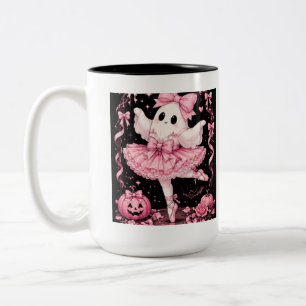 Caneca De Café Em Dois Tons Fantasma de Bailarina Coquete com Laço Rosa no Hal