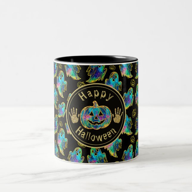Caneca De Café Em Dois Tons Fantasma de Halloween Brilho Falso (Centro)