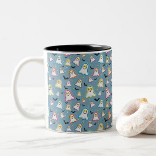 Caneca De Café Em Dois Tons Fantasma de Halloween, Morcegos, Estrela, Confetes
