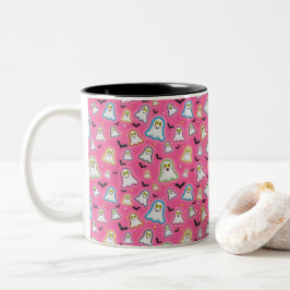 Caneca De Café Em Dois Tons Fantasma de Halloween, Morcegos, Estrela, Confetes