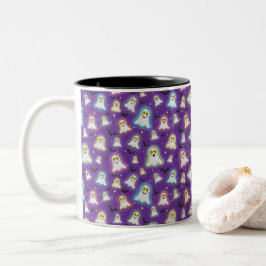 Caneca De Café Em Dois Tons Fantasma de Halloween, Morcegos, Estrelas, Confete
