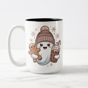 Caneca De Café Em Dois Tons Fantasma de Natal Fofo Férias Natalinas Assustador