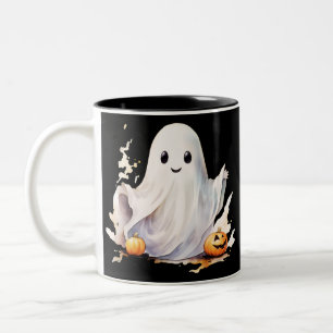 Caneca De Café Em Dois Tons Fantasma e Abóboras Diversão Assustadora e Sinistr