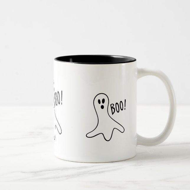 Caneca De Café Em Dois Tons fantasma engraçado gritando design gráfico boo hal (Direita)