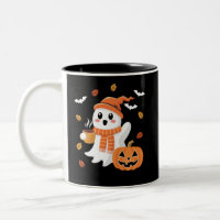 Fantasma Fofo Bebendo Café Gelado Halloween