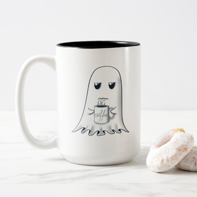 Caneca De Café Em Dois Tons Fantasma Grumpy com Design de Café (Com Donut)