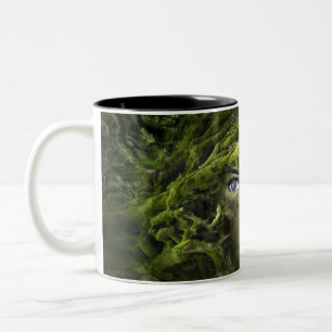 Caneca De Café Em Dois Tons Fantasy Girl Face Lip Olho Verde Moscou Floresta d
