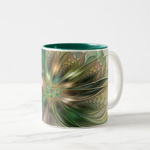 Caneca De Café Em Dois Tons Fantasy Moderna Abstrato, Flor Fractal Colorida