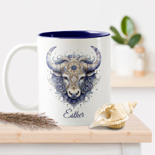 Caneca De Café Em Dois Tons Fantasy Zodiac Bull Símbolo Celestial Taurus