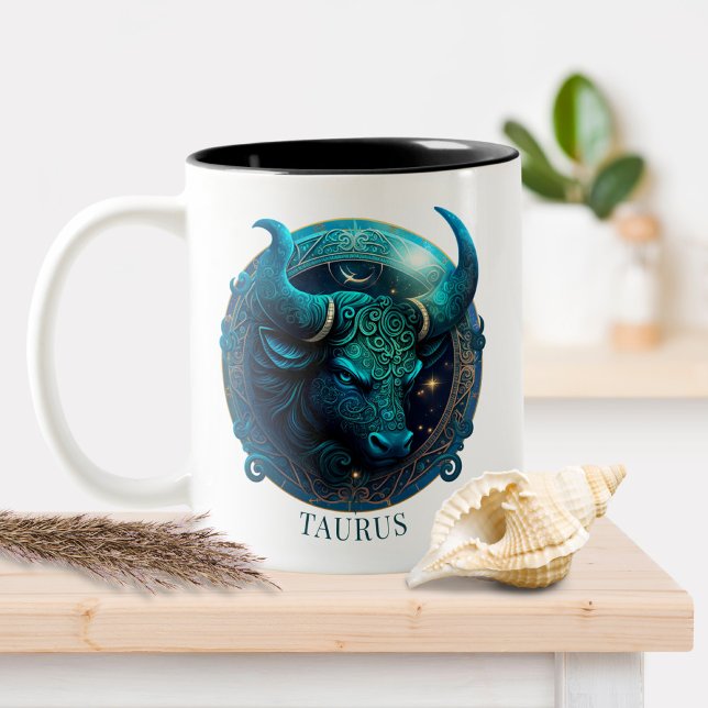 Caneca De Café Em Dois Tons Fantasy Zodiac - Símbolo Bull Celestial Taurus (Criador carregado)