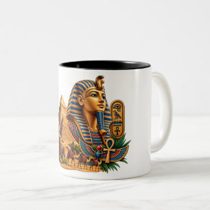 Caneca De Café Em Dois Tons Faraó Egípcio Antigo Pirâmides Esfinge Ankh