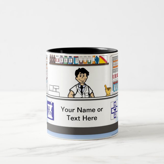 Caneca De Café Em Dois Tons Farmacêutico - Cartoon masculino por PrintedPerfec (Centro)