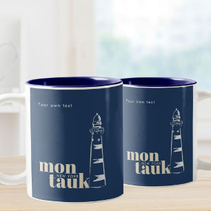 Caneca De Café Em Dois Tons Faro rabiscado de Montauk Nova York