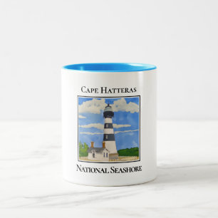 Caneca De Café Em Dois Tons Farol, Cabo Hatteras, costa nacional
