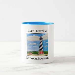 Caneca De Café Em Dois Tons Farol, Cabo Hatteras, costa nacional